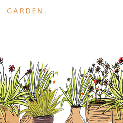 Hand-Drawn Potted Plants and Flowers  Colorful Botanical Sketch Vector EPS