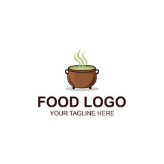 Rustic Stew Pot Logo Brown Cauldron Green Soup Steam Symbol with Creative Illustration