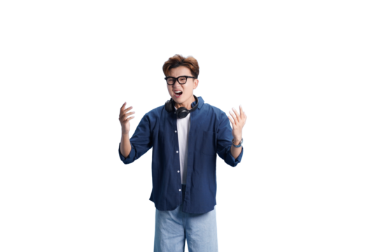 Expressive Revelation: A stylish individual stands out, using animated gestures to communicate an important thought. This image embodies an intellectual moment, full of ideas and thought.