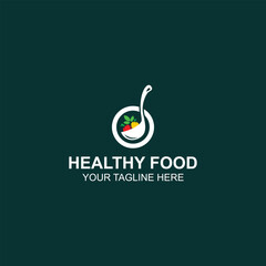 Healthy Food Ladle Logo White Spoon Scoop Fruit Vegetable Symbol with Creative Illustration