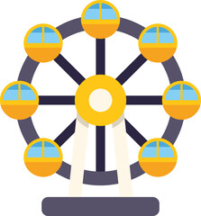 Colorful ferris wheel with empty cabins standing still, amusement park attraction