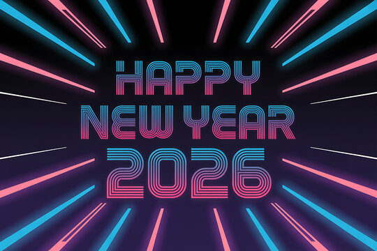 Celebrate 2026 with vibrant neon lights, a modern festive design perfect for New Year's greetings and party promotions, radiating joy and anticipation