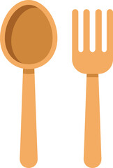 Simple cartoon drawing of a wooden spoon and fork, perfect for representing cooking, eating, or kitchenware