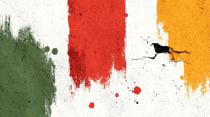 Abstract Wall Texture With Green Red And Yellow Paint Strokes On White Background Showing Artistic Grunge And Cracked Surface
