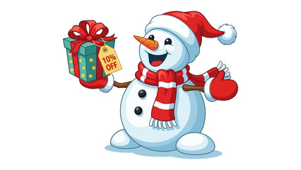 Festive Snowman: A jovial snowman, adorned in a festive hat and scarf, gleefully presents a gift box, celebrating holiday cheer.
