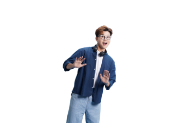 Joyful Discovery: A young person, radiating excitement and wonder, pauses mid-motion. His eyes are wide with the thrill of discovery, a testament to an exhilarating moment. 