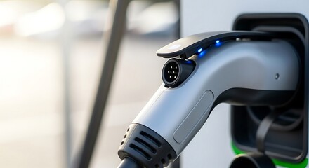 Futuristic electric vehicle charging connector ready to power up clean transportation and sustainable energy solutions for a greener tomorrow