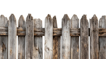 Fototapeta premium Rustic wooden fence with weathered texture and dark background creating a primitive barrier