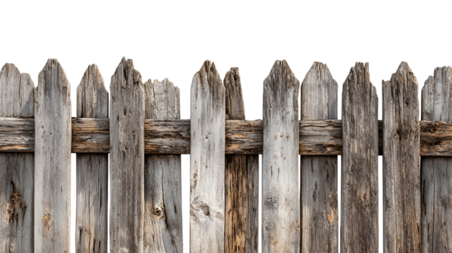 Rustic wooden fence with weathered texture and dark background creating a primitive barrier