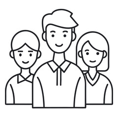 Minimalist line art of three people symbolizing teamwork and connection