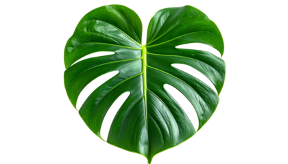 A vibrant, large, heart-shaped tropical plant leaf isolated on a black background