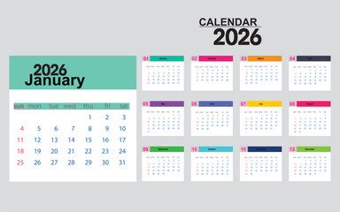 Modern Colorful 2026 Calendar Template