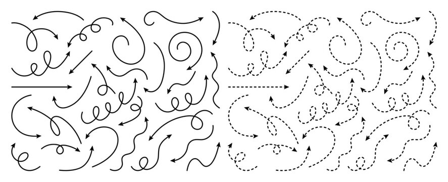 Line arrow with dots. Curved dashes for direction. Wavy navigation elements.