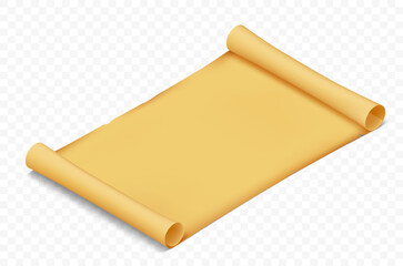 Blank paper scroll or ancient manuscripts. Isometric projection. Isolated on a transparent background. Stock vector template.