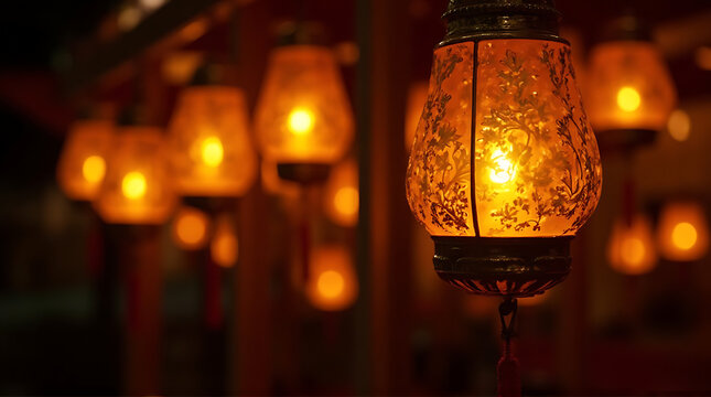 Elegance illuminated: Close-up of intricate lantern design with a warm and inviting glow adding - Powered by Adobe