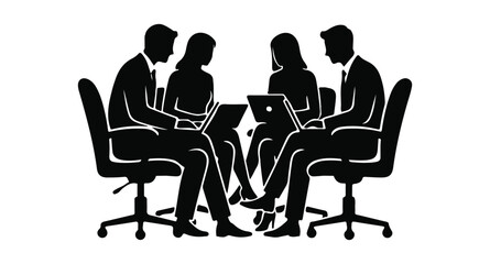 business people having a meeting men and women business meeting on a table vector silhouettes