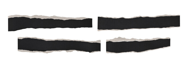Hand torn black paper scraps with organic ripped edge realistic clipart
