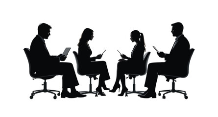 business people having a meeting men and women business meeting on a table vector silhouettes