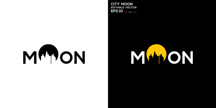 City moon logo. Night, buildings, darkness. Vector icon symbol design template EPS 10.