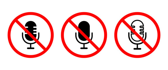 No Microphone Symbol Icon Collection for Mute, Silent, or Recording Restrictions Design, Sound Off Warning Sign, and Prohibition Label Graphic Resource for Presentation, Poster, and App Interface