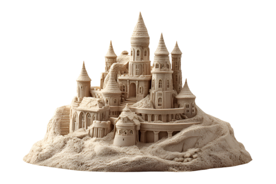 Intricate miniature fantasy castle model with detailed spires and towers on a textured base