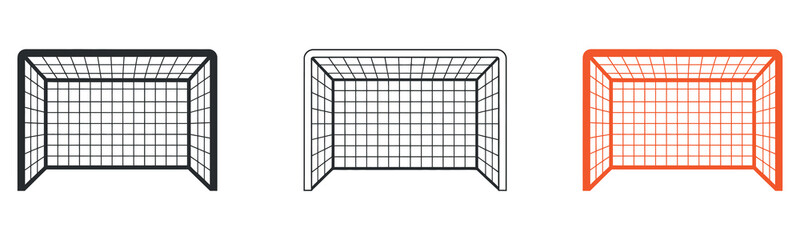 Minimalist Football Goalpost Icon Set Vector Illustration. Isolated graphics representing Soccer Goals, Sports, Scoring, Net, and Athletic Competition concepts on a white background.