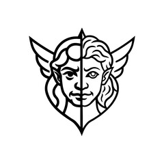 Two faced winged elf portrait on transparent background