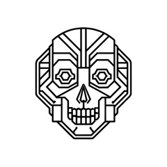 Geometric line art skull face on transparent background