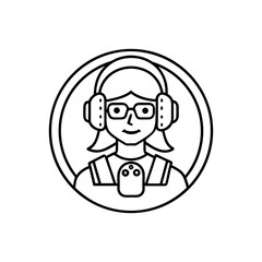 Woman with headphones and mic on transparent background