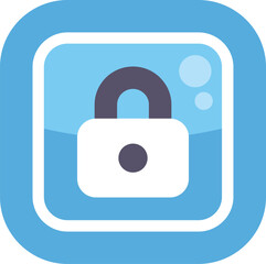 Simple icon of a closed padlock inside a blue rounded square, representing security and data protection