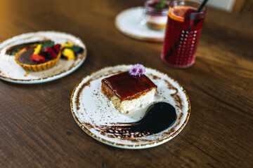 Elegant Dessert Trio: Tart, Cheesecake, and Trilece Platter