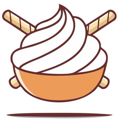 Stylized Ice Cream Swirl with Wafer Rolls Isolated Vector Graphic