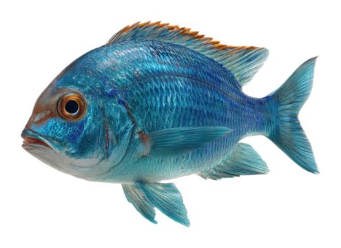Colorful blue fish swimming in ocean underwater nature isolated on transparent background