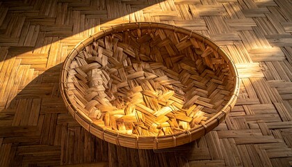 Bilao; A Woven Filipino basket made from bamboo, rattan, and palm leaves, showcasing traditional handcraft, cultural heritage, artisanal weaving, and tropical charm.