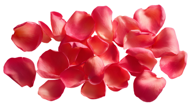 Scattered coral pink rose petals on a dark background