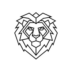 Geometric lion head outline art on transparent background
