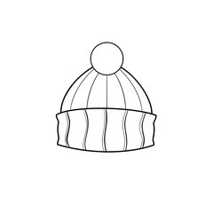 Fototapeta premium Wooly beanie hat with Pom Pom on top clip art black and white hand drawn 