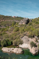 Breathtaking landscapes in Akchour Natural Park near Chefchaouen, Morocco. Dreamlike scenery with stunning waterfalls and lush vegetation, and trails perfect for hiking enthusiasts and nature lovers.