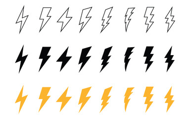 Lightning bolt icon set. Power, Energy and thunder electricity symbol. vector illustration.
