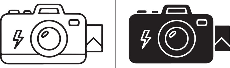 Camera icon with flash and photo symbol representing photography and capturing moments