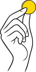 Hand with coin — line art