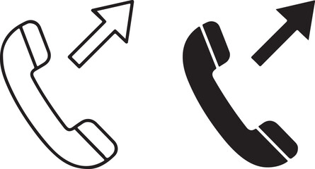 Outgoing call icon set two phone handsets with upward arrows for dialing and calling