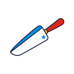 Stylized chef knife with red handle and blue star emblem