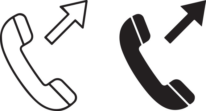 Outgoing call icon set two phone handsets with upward arrows for dialing and calling