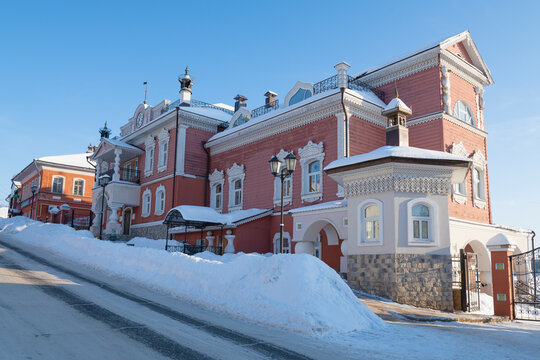 MYSHKIN, RUSSIA - JANUARY 07, 2023: The Myshkin Chambers entertainment and tourism complex on a frosty January day