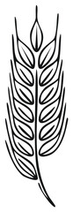 Obraz premium Stylized black and white illustration of a single wheat stalk with leaves