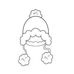 Cute furry hat with Pom Pom's winter clothing clip art hand drawn black and white 