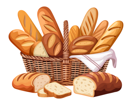 Assortment of freshly baked breads in a wicker basket
