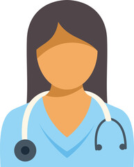 Avatar of a female healthcare professional wearing a stethoscope and blue uniform, representing medical expertise and patient care