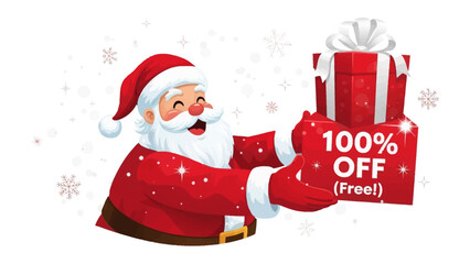 Jolly Offer: A festive character dressed in a red coat and hat presents a gift box with a delightful message for special offer. The image is filled with festive joy, perfect for holiday promotion.